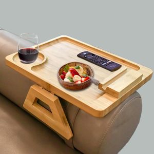 Plateau de canapé en bambou Pinxiang avec porte-gobelet et emplacement pour télécommande, pour collations et boissons, style moderne minimaliste - Product Image 1