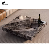 Tostone Light Luxe Haut de gamme carré Naturel Venise Brun Marbre Flottant Table Basse pour Simple Maison Doux Ameublement