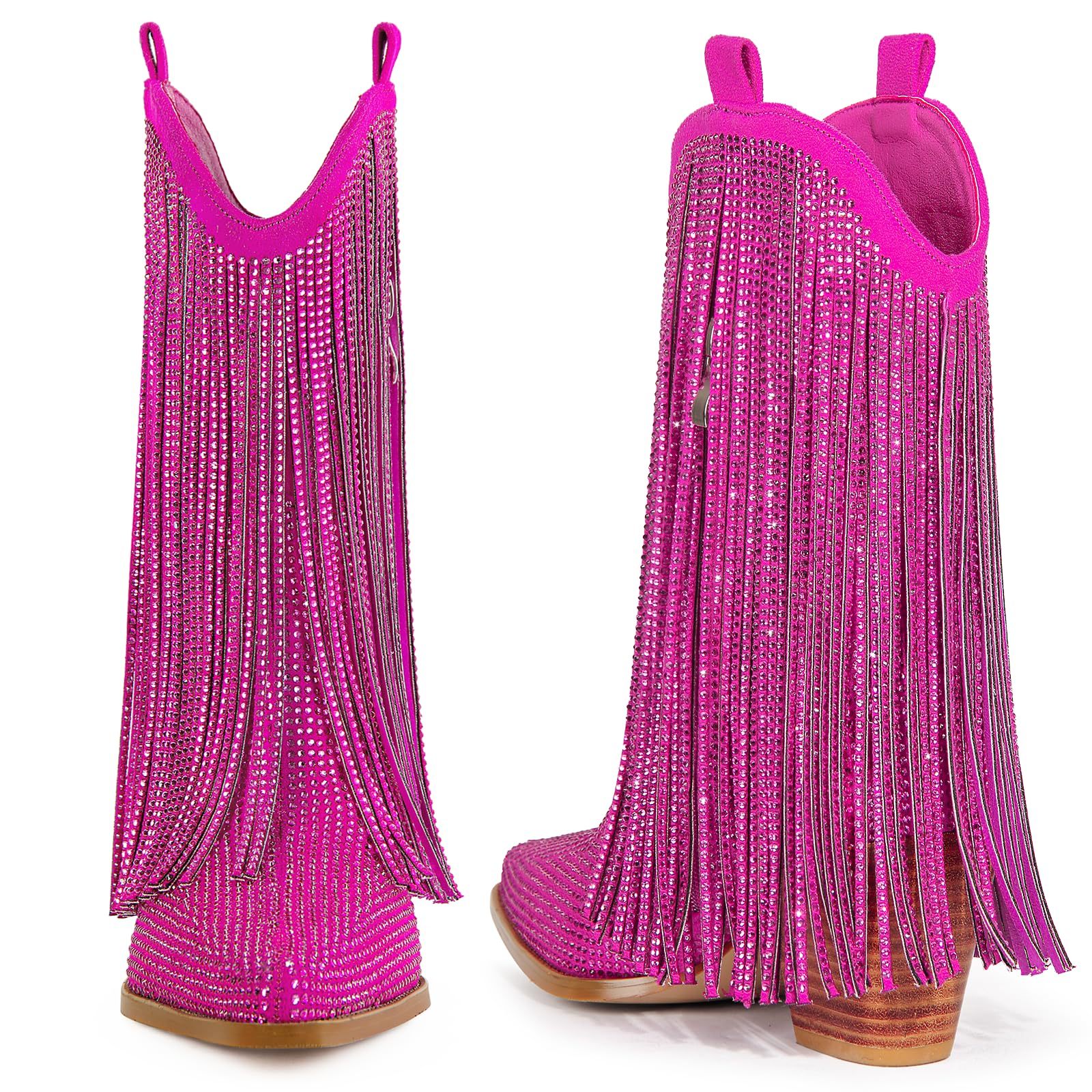 Sparkly Rhinestone Cowgirl Boots For Women - Pointed Toe, Stacked Heel Party Boots, 2.16 Inch Heels, Half Boots For Festivals & Nights Out