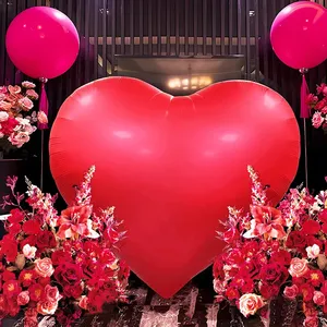 Pure Color Huge 66Inch Red Foil Heart Shaped Balloons for Valentines Day Decor and Shopping Mall Hanging Decoration