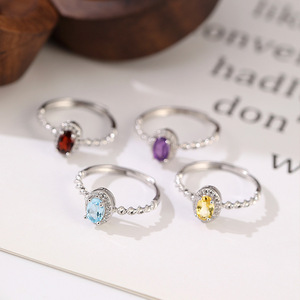 <span class=keywords><strong>Anello</strong></span> Regolabile in Argento Sterling S925 con Gemme Naturali: Ametista, Rubino, Topazio, Zircone, Peridoto, <span class=keywords><strong>Granato</strong></span> - Regalo per Donne - Product Image 1