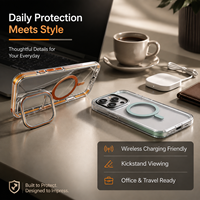 Casing Pelindung Kamera Magnetik TPU+PC Tebal 2.5mm dengan Penyangga Dua Warna untuk 18 Pro Max 18 Pro 17/16/15 Anti