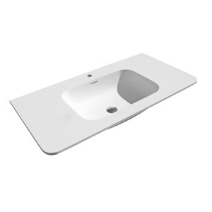 Fregadero personalizado diseño moderno blanco mate superficie sólida piedra <span class=keywords><strong>resina</strong></span> <span class=keywords><strong>lavabo</strong></span> encimera <span class=keywords><strong>lavabo</strong></span> para Baño - Product Image 1
