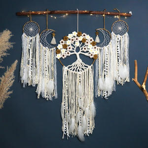 Ensemble <span class=keywords><strong>attrape</strong></span>-rêves artificiels faits à la main en bois naturel <span class=keywords><strong>pour</strong></span> la décoration intérieure de la maison mur et chambre à coucher - Product Image 2