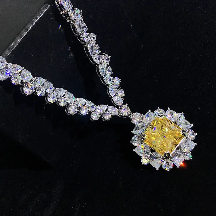 Collier de luxe en zircone cubique, Micro réglage, bijoux de fête, collier pendentif en pierre jaune pour femmes