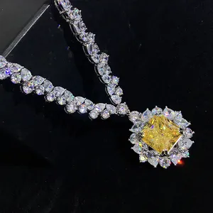 Luxury Micro Setting Cubic Zirconia Necklace Party Jewelry Yellow Stone Pendant Necklace For Women