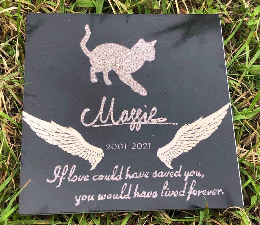 Personalized Memorial Plaque For Pets - Custom Slate Stone Grave Marker With Paw Print & Text