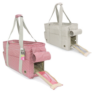 Bolsa de transporte para mascotas, a rayas, suave, portátil, para viajes, para gatos y perros, 41x19x28cm, con puerta de malla y asa. - Product Image 1