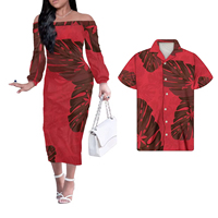 Vente en gros Vêtements d'été polysibal plumeria personnalisés Vêtements décontractés lavables pour couple Robe assortie pour femmes et chemise pour hommes
