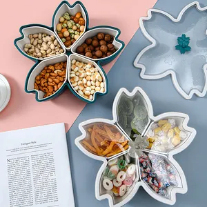 Kreative Candy Box Kunststoff Blütenblatt Obst teller Geteilte Snack Nuss Aufbewahrung sbox Haushalt Trocken frucht Tablett Mit Deckel