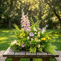 Composition florale artificielle blanche et verte romantique de taille moyenne pour mariage, avec rhododendrons et delphiniums en soie, pour décoration de table et toile de fond.