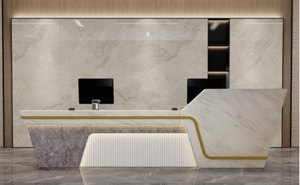 Quầy lễ tân cong màu trắng nhỏ bằng gỗ cho salon làm đẹp, nhà cung cấp tại Phật Sơn - Product Image 3