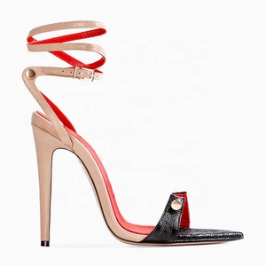 Sandales d'été à talons hauts pour femmes, patchwork de couleurs, ornements métalliques, talons fins, escarpins à brides cheville - Product Image 2