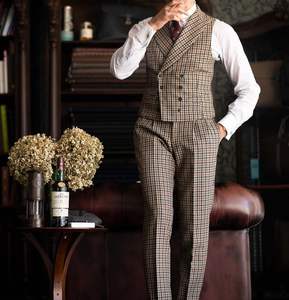 Completo da Uomo Stile Britannico Pied-de-Poule, Set di 3 Pezzi con Giacca, Pantaloni e Gilet, Blazer con Risvolto a Punta, Abbigliamento da Gentiluomo - Product Image 4