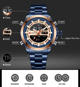 Montre pour homme Curren 8404, acier inoxydable, double mouvement, double fuseau horaire, montre-bracelet numérique lumineuse - Product Image 5