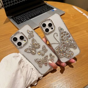 Coque de téléphone de luxe 3D papillon en strass pour <span class=keywords><strong>iPhone</strong></span> 17 Pro Max, style coréen, design personnalisé pour femmes, compatible <span class=keywords><strong>iPhone</strong></span> 16 15 14 Plus - Product Image 2