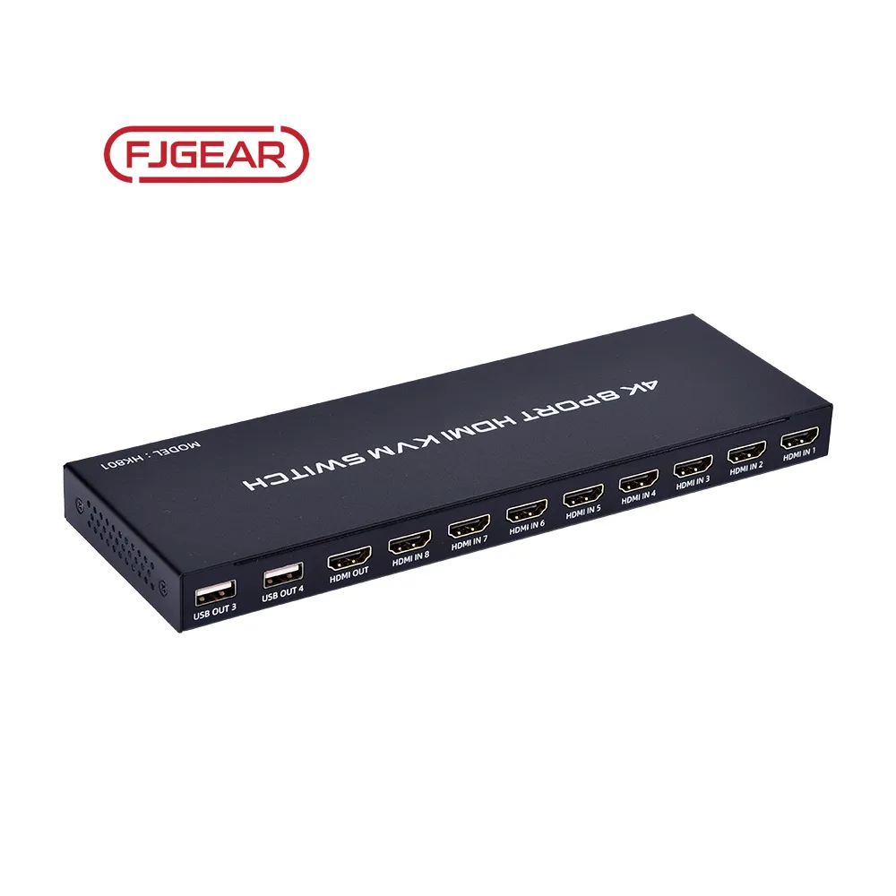 Fjgear Hướng dẫn sử dụng màu đen KVM Extender IP 2 cổng USB máy in chia sẻ chuyển đổi 8 HDMI đầu vào USB đầu ra