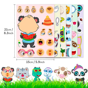 Autocollants puzzle imprimés DIY <span class=keywords><strong>pour</strong></span> enfants, 6 pièces/paquet, motif animaux de dessin animé, éducation précoce, transformation de visage, <span class=keywords><strong>pour</strong></span> bébés, transfrontalier - Product Image 5