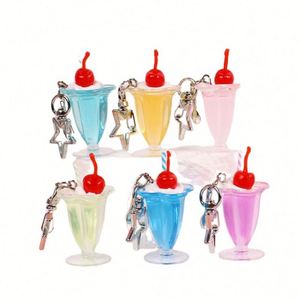 Llavero de PVC impermeable con diseño de estrella de hielo 3D de dibujos animados, taza de crema de cereza, comida, fruta, pastel, regalo promocional - Product Image 1