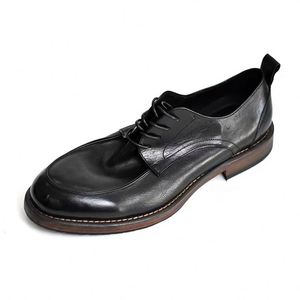 Chaussures habillées en cuir véritable pour hommes, style tendance, à bout carré, à lacets, respirantes, légères, grande taille, tendance européenne - Product Image 5