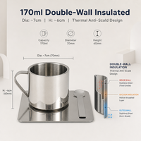 Ensemble de tasses à espresso en acier inoxydable 170 ml avec logo personnalisé, contrôle qualité manuel à 100 %, tasse à café à double paroi, service complet en usine
