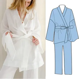 muslin 100%cotton robe femme robes fall 2 piece set womens plus size women's sleepwear