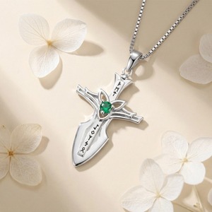 925เงินสเตอร์ลิงโรเดียมชุบสีเขียวอัญมณีซีแซดโบราณอักษรรูนสลักชาติพันธุ์สร้อยคอกางเขนของผู้ชายสำหรับงานแต่งงาน - Product Image 4