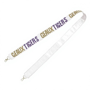 Lanière Geaux Tigers en polyester blanc réglable avec crochet métallique, sangle tendance avec perles de verre - Product Image 1