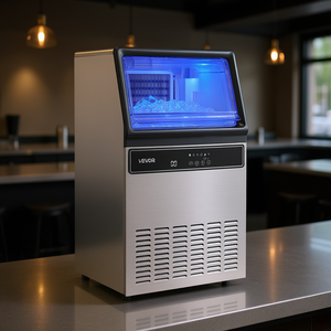 Fabbricatore di Ghiaccio Commerciale 130 Libbre/24H in Acciaio Inossidabile con Serbatoio da 33 Libbre e Display LED per Bar Domestici - Product Image 2