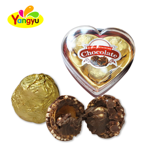 Bonbons au chocolat en forme de cœur, enveloppés de feuille d'or, croquants aux noisettes, en boîte transparente, vente en gros directe d'usine - Product Image 5