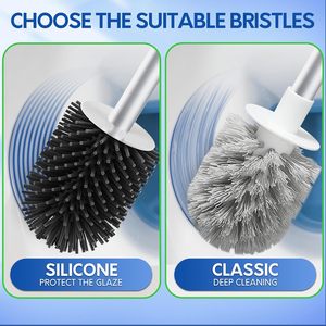 Ensemble de brosse de nettoyage pour cuvette de toilettes en silicone CF, <span class=keywords><strong>kit</strong></span> de nettoyage de cuvette, pinces, accessoires de salle de bain, brosse de toilettes avec manche en aluminium, porte-brosse de toilettes - Product Image 4