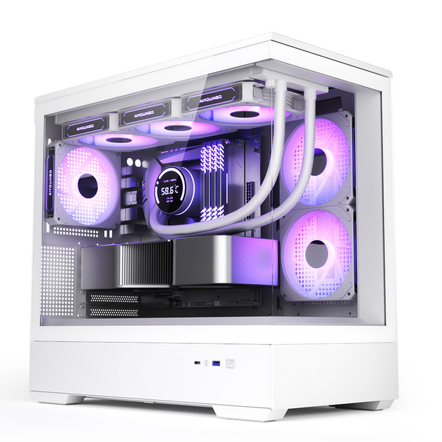 High-end Custom Room Case Mid Tower Computer Desktop M-ATX Full Side Transparent Fish Tank White Without Stand Stock