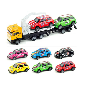 Camion con pianale in lega in scala 1:64 con mini auto, set di veicoli da trasporto in metallo pressofuso per bambini, regalo da collezione - Product Image 4