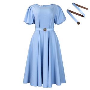 Vestido de Verano para Mujer, Elegante, con Mangas Abullonadas, Cintura Alta, Cuello Redondo, Falda Larga - Product Image 6