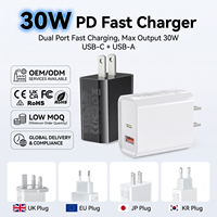 Chargeur rapide double port HNT GaN 30W PD 3.0, adaptateur mural, prise US EU JP, matériau ABS ignifuge pour iPhone, tablette, smartphones