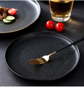 Assiettes <span class=keywords><strong>de</strong></span> Dîner en Céramique Style Japonais, Assiettes à Steak Sous Glaçure, Bord Doré, Plats Ronds pour BBQ, Restaurant, Hôtel, Restauration, <span class=keywords><strong>Vente</strong></span> en Gros - Product Image 2