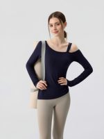 Servicio de Diseño de Alta Calidad, Ropa de Yoga para Mujer, Cuello Redondo con Manga Larga, Transpirable, Top Deportivo Sólido para Yoga