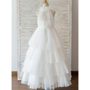 Robe de demoiselle d'honneur en tulle ivoire, style princesse, longueur au sol, pour enfants, respirante, pour les fêtes - Product Image 5
