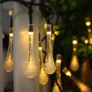 Lampu Dekorasi Luar Ruangan Tahan Air, Lampu Lentera Matahari Bentuk Tetesan Air Hangat Natal Liburan