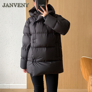 JANVENY Novità Inverno 2024 Piumino <span class=keywords><strong>Donna</strong></span> 90% Piuma d'Anatra Bianca Corto <span class=keywords><strong>Oversize</strong></span> con Cappuccio Spesso Caldo Antivento Parka Sciolto - Product Image 4
