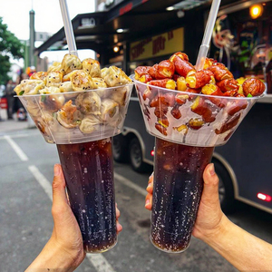 Takeaway BOBA nước trái cây bong bóng trà để đi cốc với khay thức ăn cho bữa tiệc uống và đồ ăn nhẹ gà rán - Product Image 2