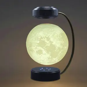 Lampe de chevet 공중 부양 달 램프 부동 조명 공기 책상에서 회전 루나 라이트 마그네틱 3D 인쇄 LED 음력 램프 블랙
