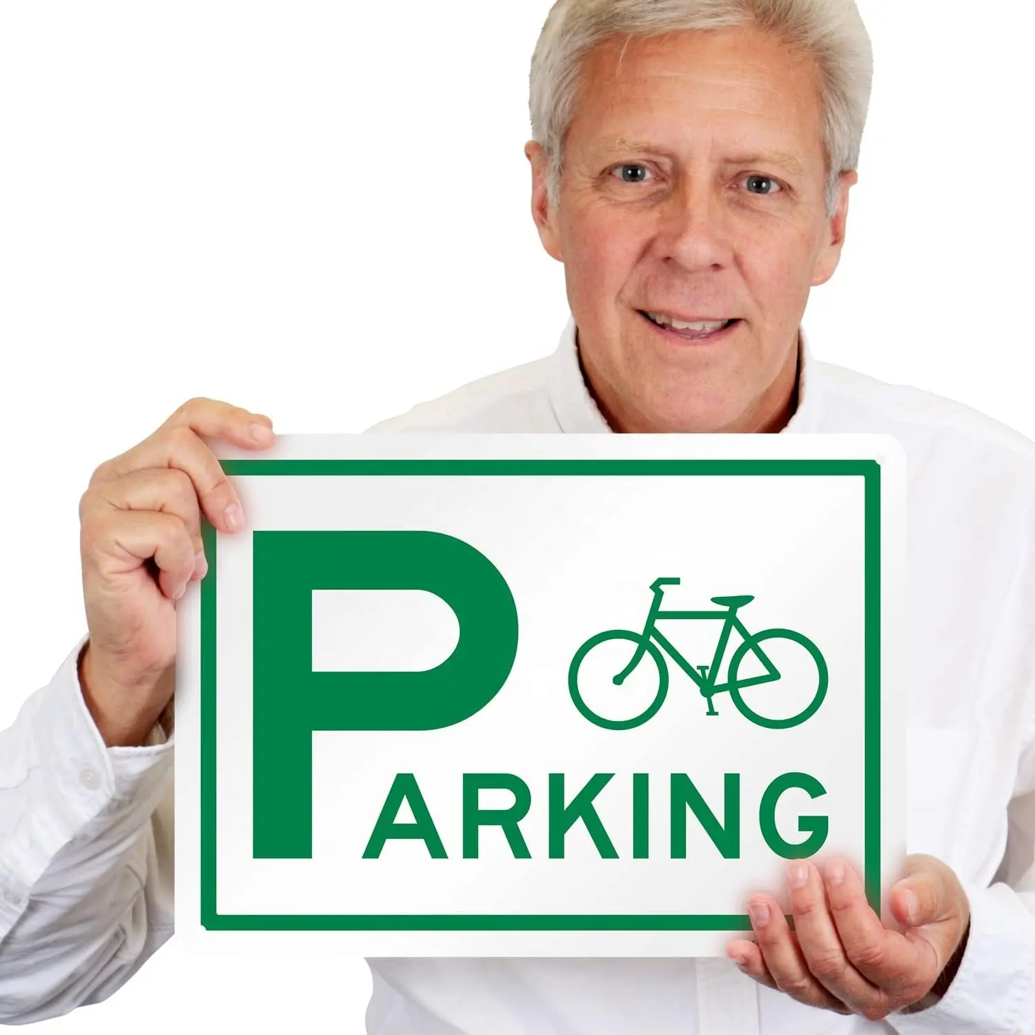 Securun (10x14 pulgadas) Señal de metal para estacionamiento de bicicletas con gráfico de bicicleta, aluminio laminado a prueba de herrumbre de 40 mil, blanco y verde