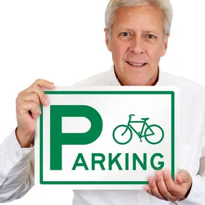 Securun (10 x 14 Inch) Bicycle Parking Metal Sign With Bicycle Graphic, 40 mil Laminated Rustproof Aluminium, White and Green