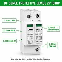 Parafoudre CC 40 kA 2P/3P 1000 V/1500 V IEC 61643-31 Type T2 avec fenêtre de statut visuel pour applications solaires photovoltaïques industrielles