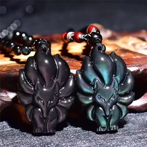 Liontin Rubah <span class=keywords><strong>Obsidian</strong></span> Warna Pelangi <span class=keywords><strong>Obsidian</strong></span> Emas Grosir dengan Rantai Manik-manik - Product Image 4