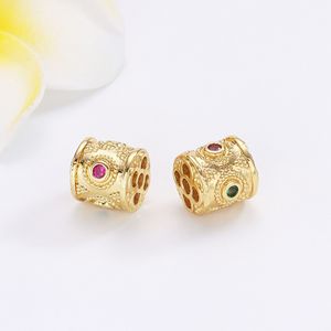 Gold Color Preserving Openwork Gemstone Inlaid Barrel <b>Spacer</b> Beads For DIY Jewelry Making Round Lucky Beads 18K Plated - Product Image 4