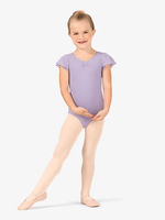 Justaucorps de danse bleu clair à haute élasticité pour filles, col en V, manches à volants, costumes respirants pour ballet et pom-pom girl