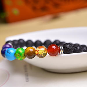 Precio bajo de fábrica, venta al por mayor, pulseras de cuentas de energía de piedra volcánica natural colorida de alta calidad - Product Image 6
