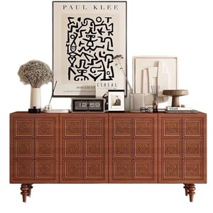 Nordic <b>Retro</b> Solid Wood <b>Sideboard</b> 80x40x90 Cm Handmade Carved Storage Cabinet For Living Room Entryway - Product Image 5